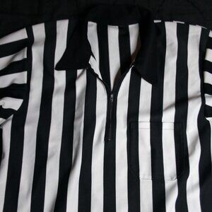 Vintage Mod Stripe Polyester Referee Polo Shirt